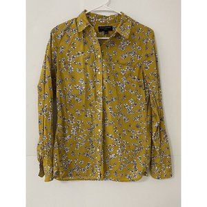 Banana Republic Women's Blouse Mustard Yellow and Black Floral Print Size M